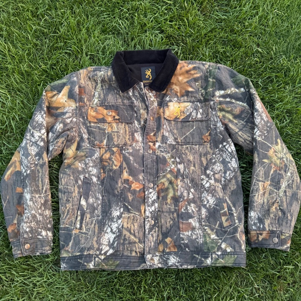 Browning Mens Camo Canvas Fleece Lined Jacket Corduroy Collar Medium Forest Camo